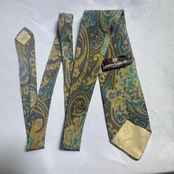 Vintage Pierre Balmain Handmade Silk Tie Paisley Floral Abstract Paris Italy EUC - Picture 3 of 6